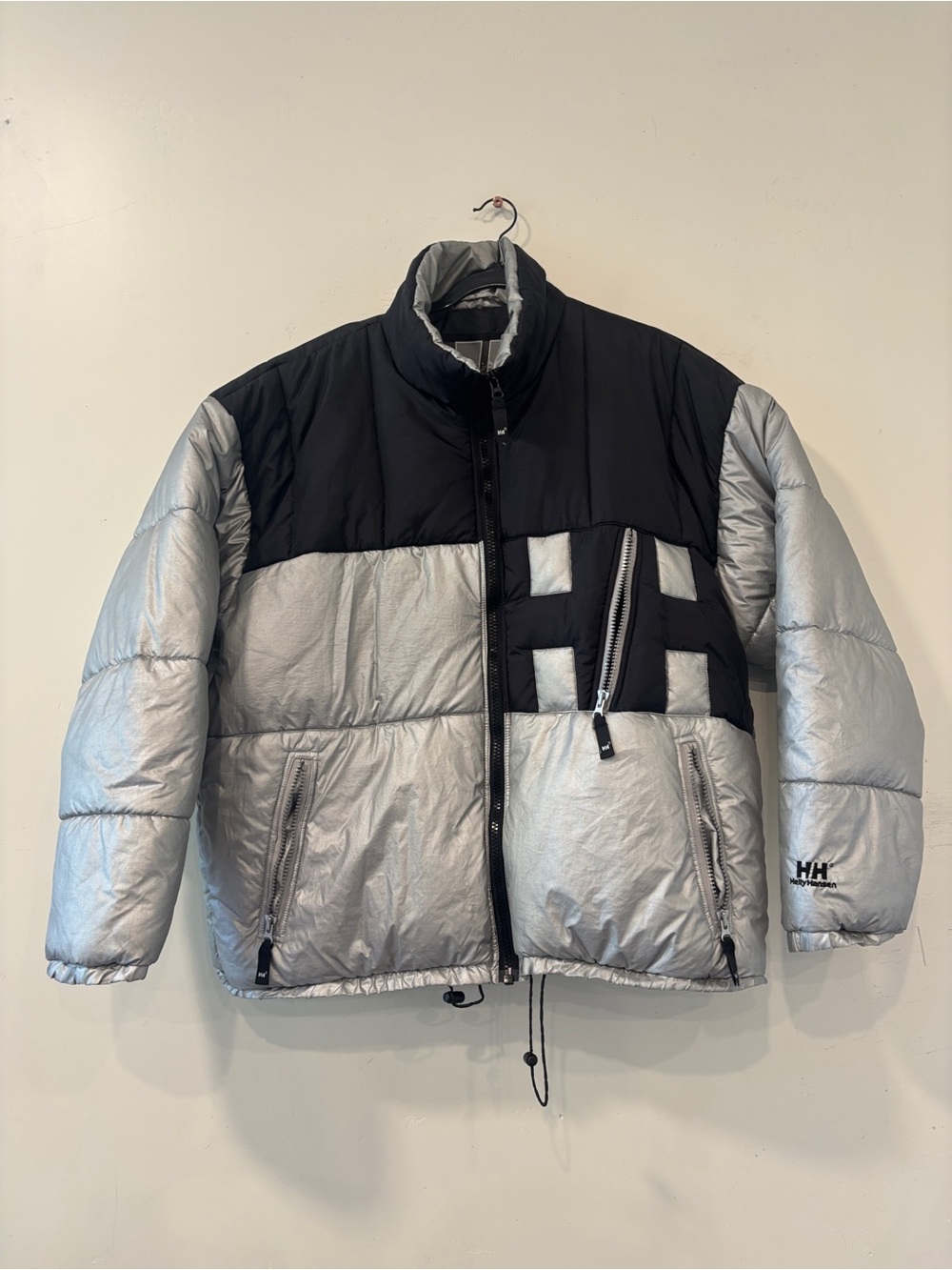 Vintage 90s Helly Hansen Silver Metallic Down. Puffer Jacket Y2K Streetwear XXL